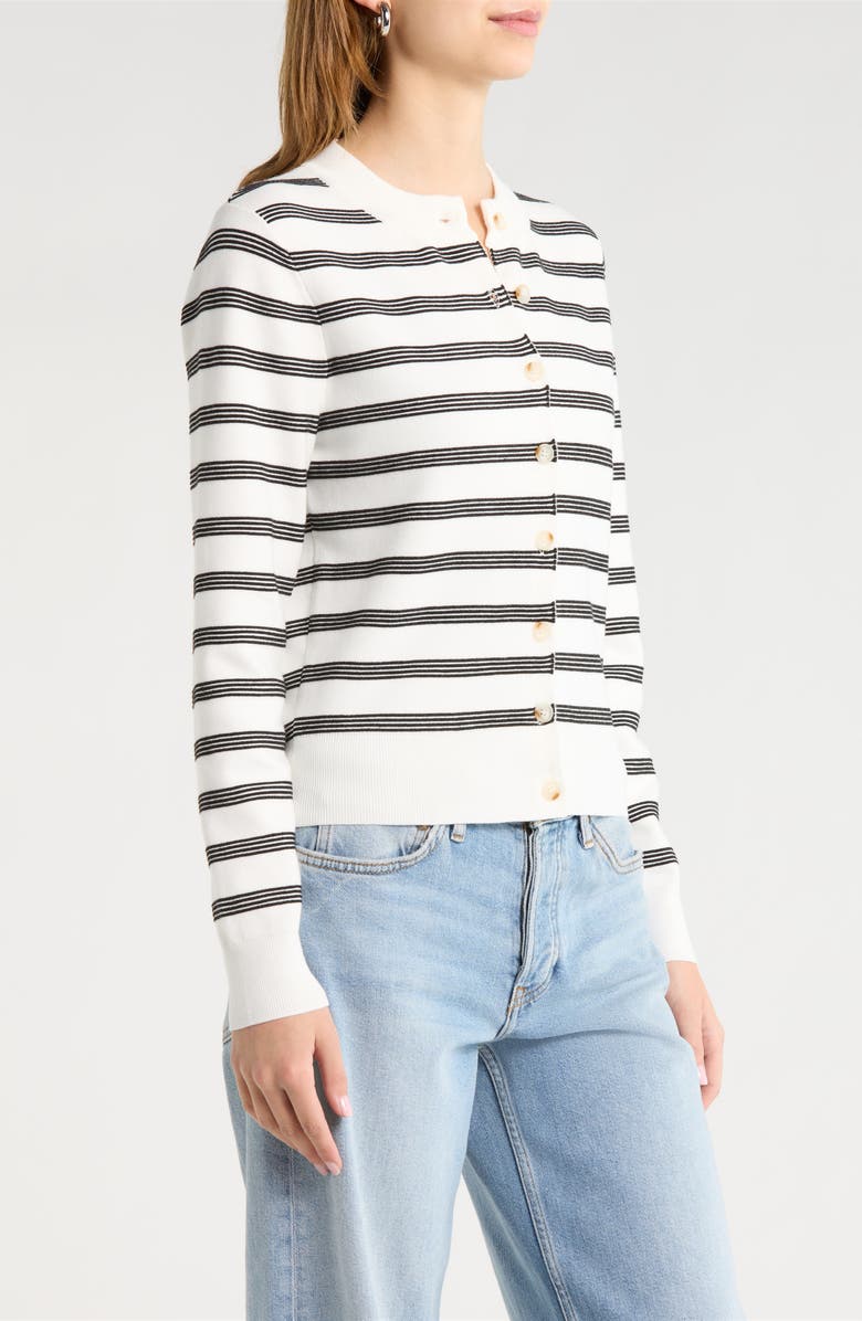 ASTR the Label Tawni Stripe Cardigan, Alternate, color, Black White Stripe