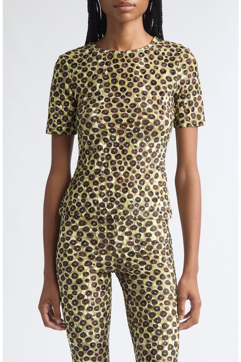 Idyl Print Velvet Devoré Open Back Top, Main, color, BROWN