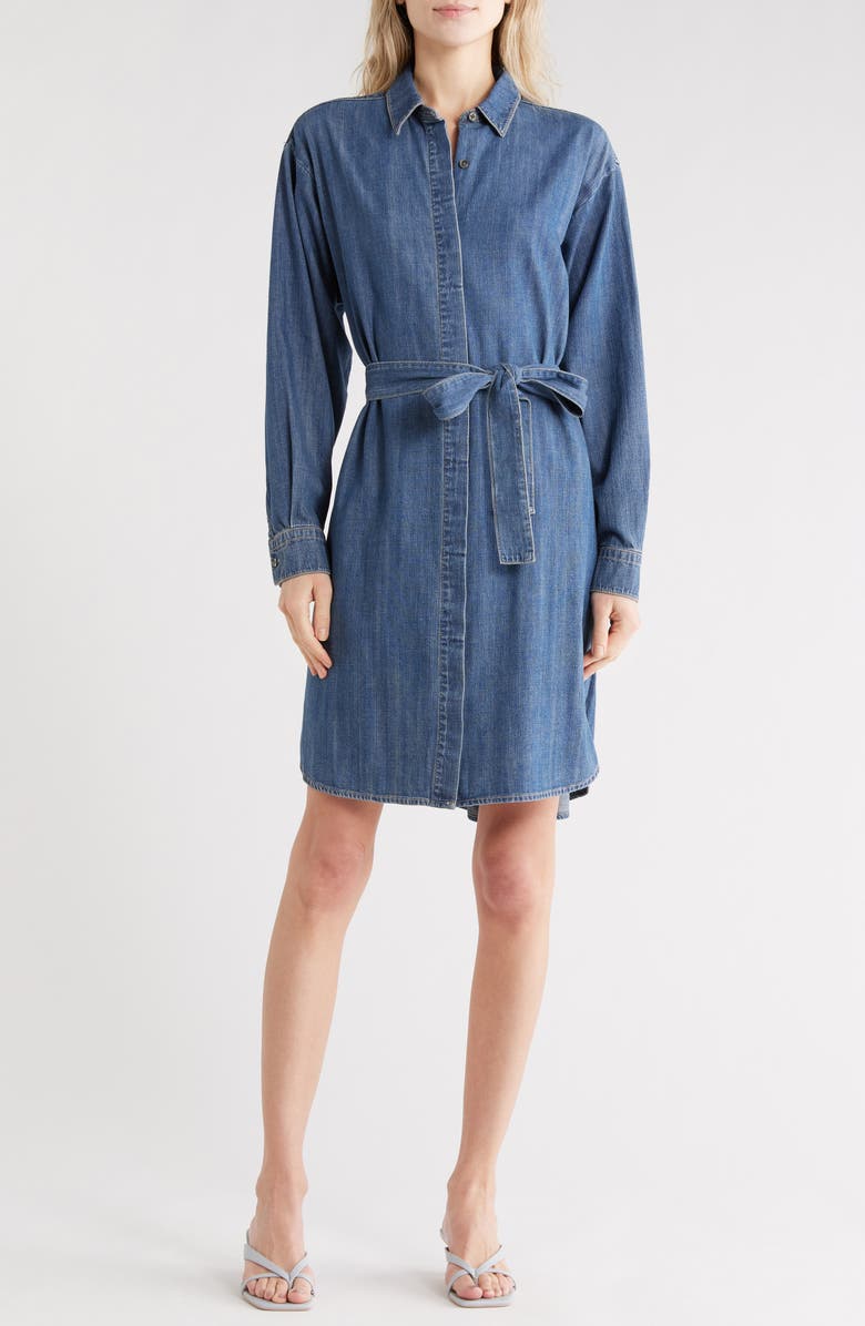 James Perse Long Sleeve Denim Shirtdress, Main, color, Medium Wash