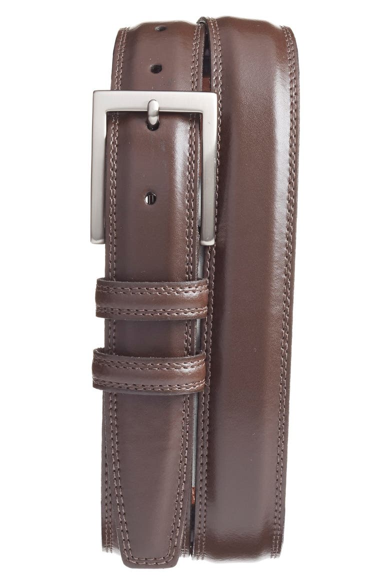 Aniline Leather Belt, Main, color, BROWN