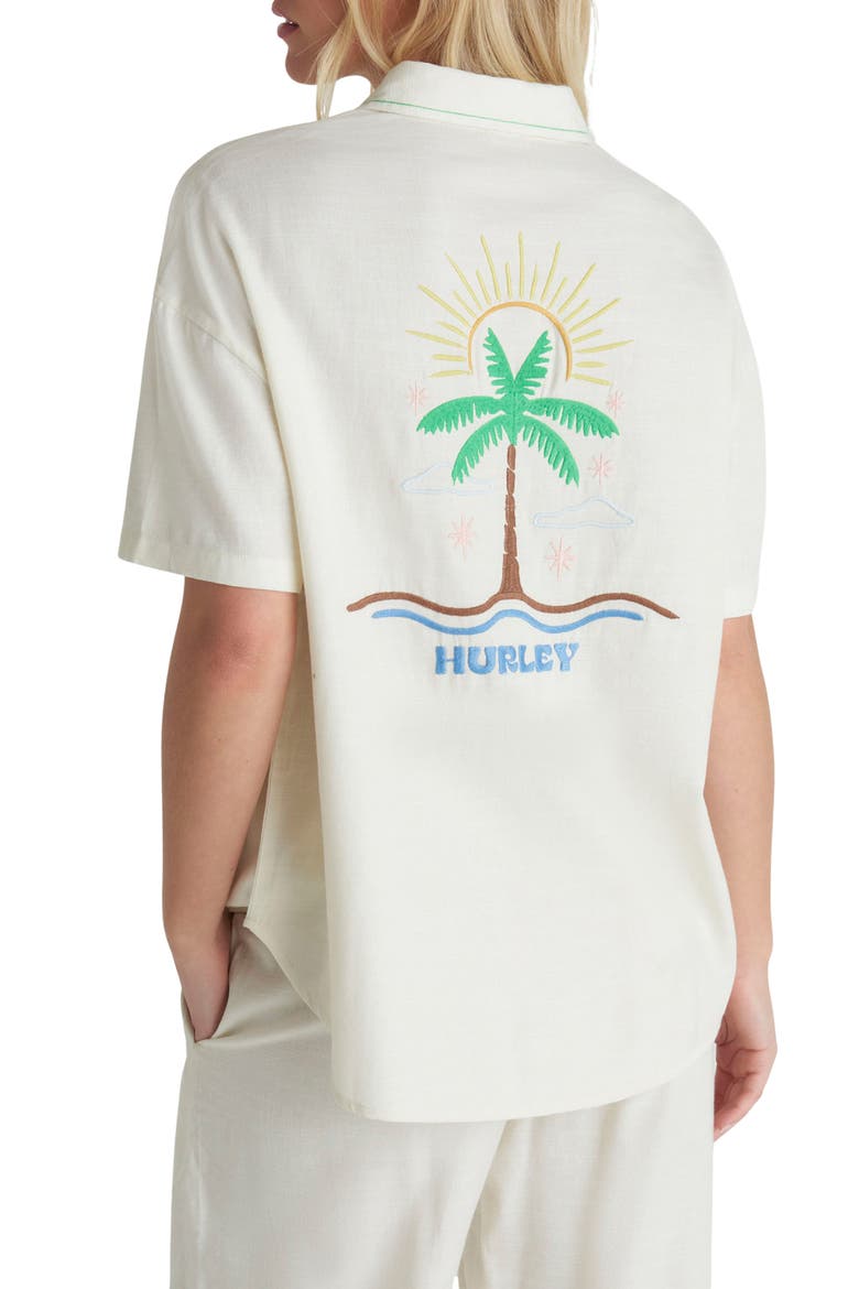 Goldie Embroidered Boyfriend Button-Up Shirt, Alternate, color, OFF WHITE