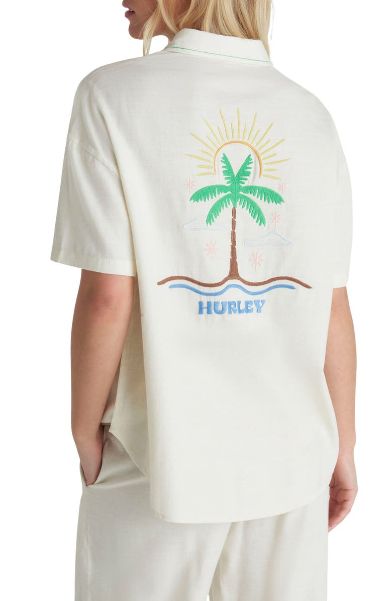 Hurley Goldie Embroidered Boyfriend Button-Up Shirt, Alternate, color, Off White