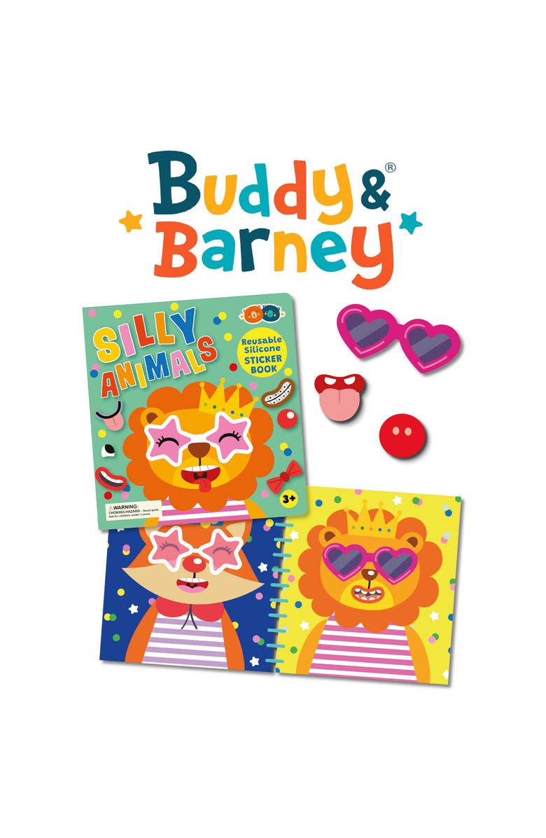 Buddy & Barney Reusable Silicone Sticker Book, Silly Animals, Kid 3+, Alternate, color, Multicolored