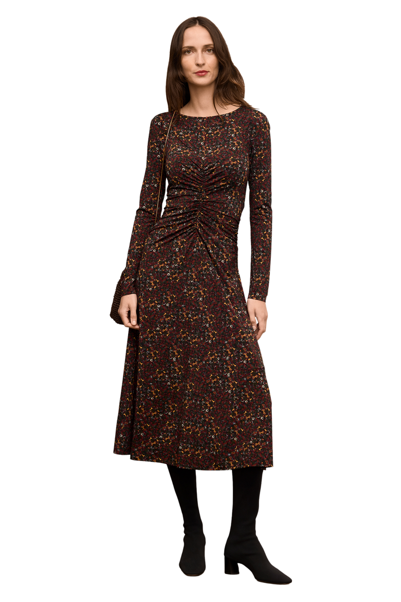 Johnna Printed Jersey Ruched Dress, Main, color, Autumn Floral