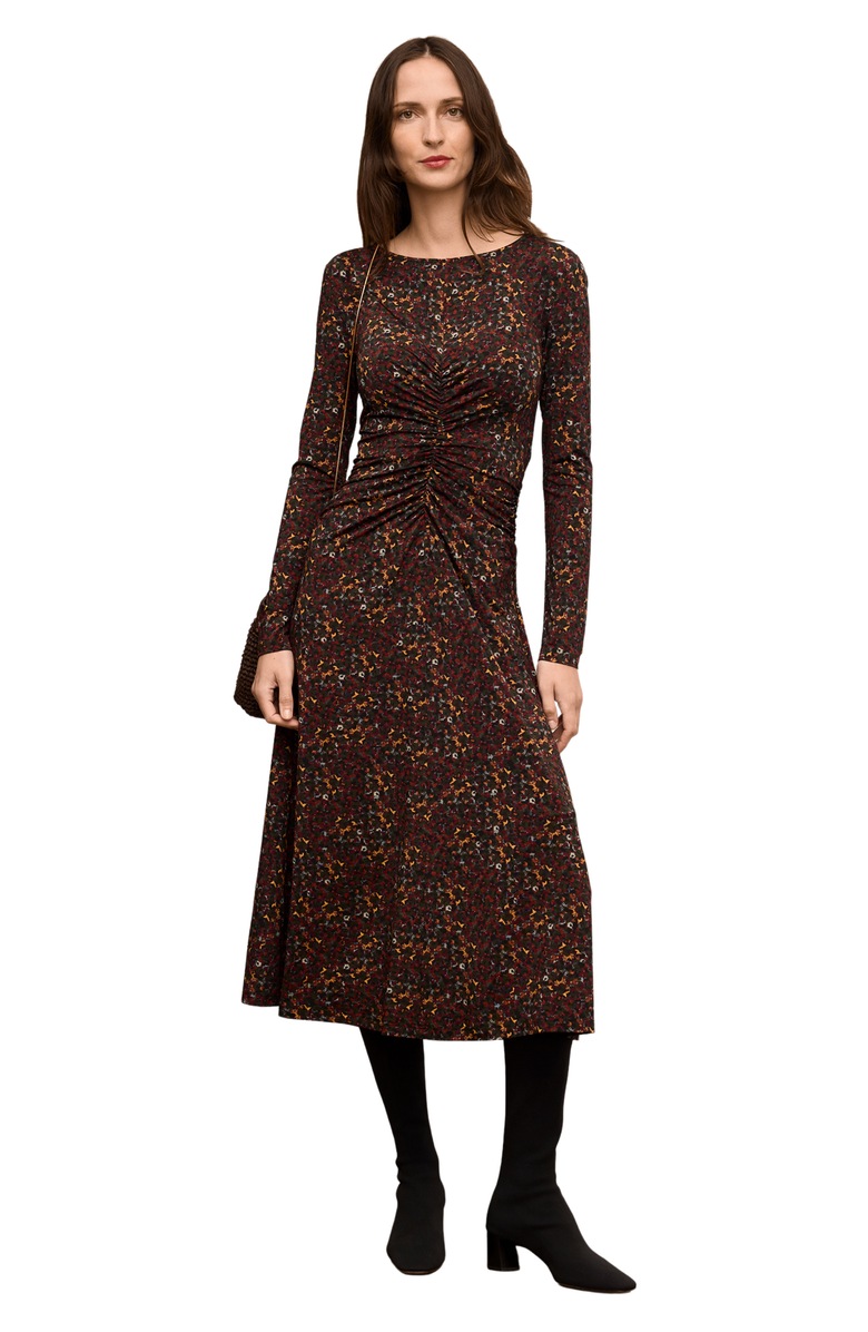 M.M.LaFleur Johnna Printed Jersey Ruched Dress, Main, color, Autumn Floral