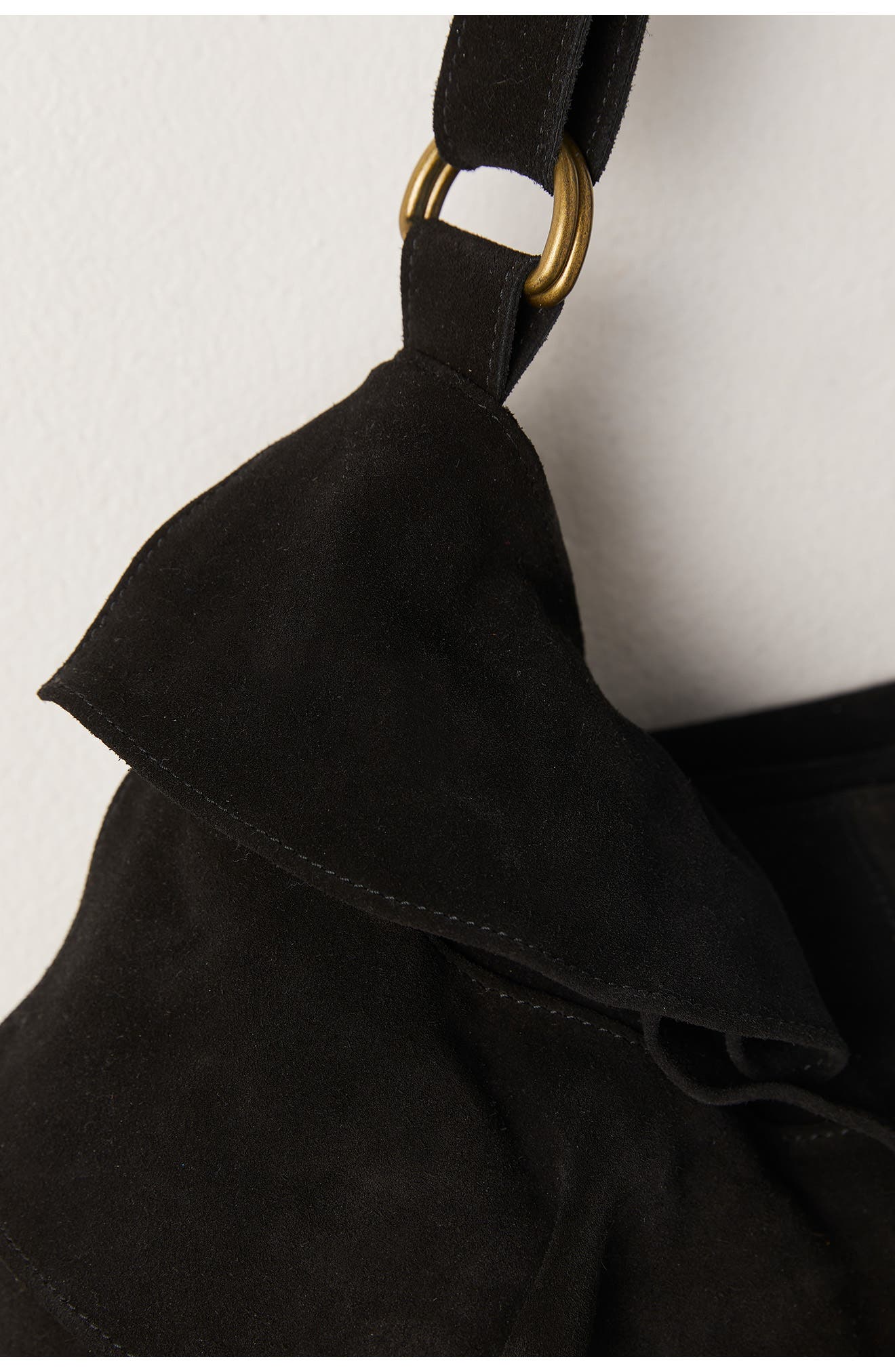 Free People Rae Ruffle Suede Shoulder Bag, Alternate, color, 
