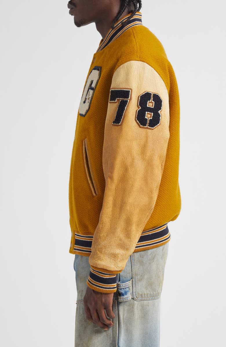 Golden Goose Journey Mixed Media Varsity Bomber Jacket, Alternate, color, Wood Thrush