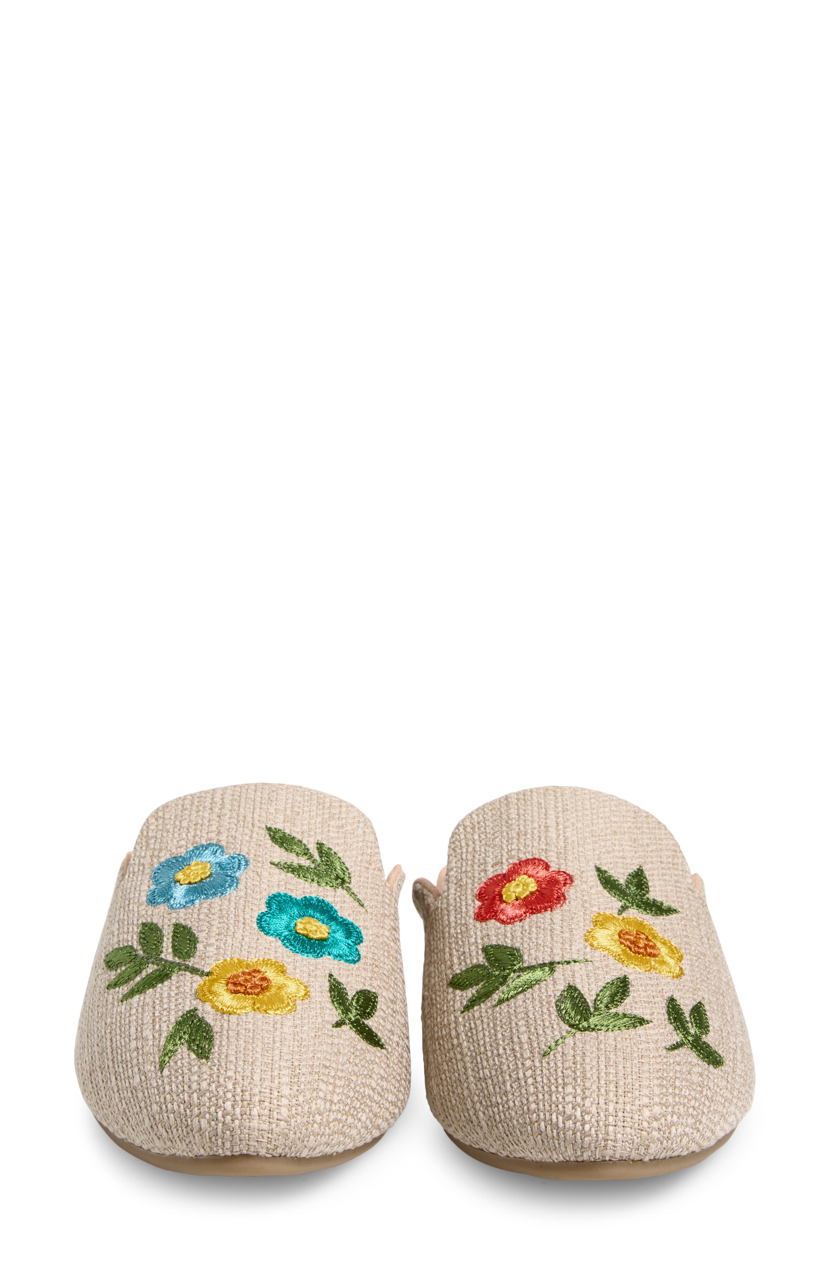FUCHSIA Sunny Meadows Floral Embroidered Mule, Alternate, color, Light Beige