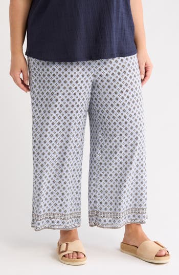 Max Studio Print Crop Wide Leg Pants In White