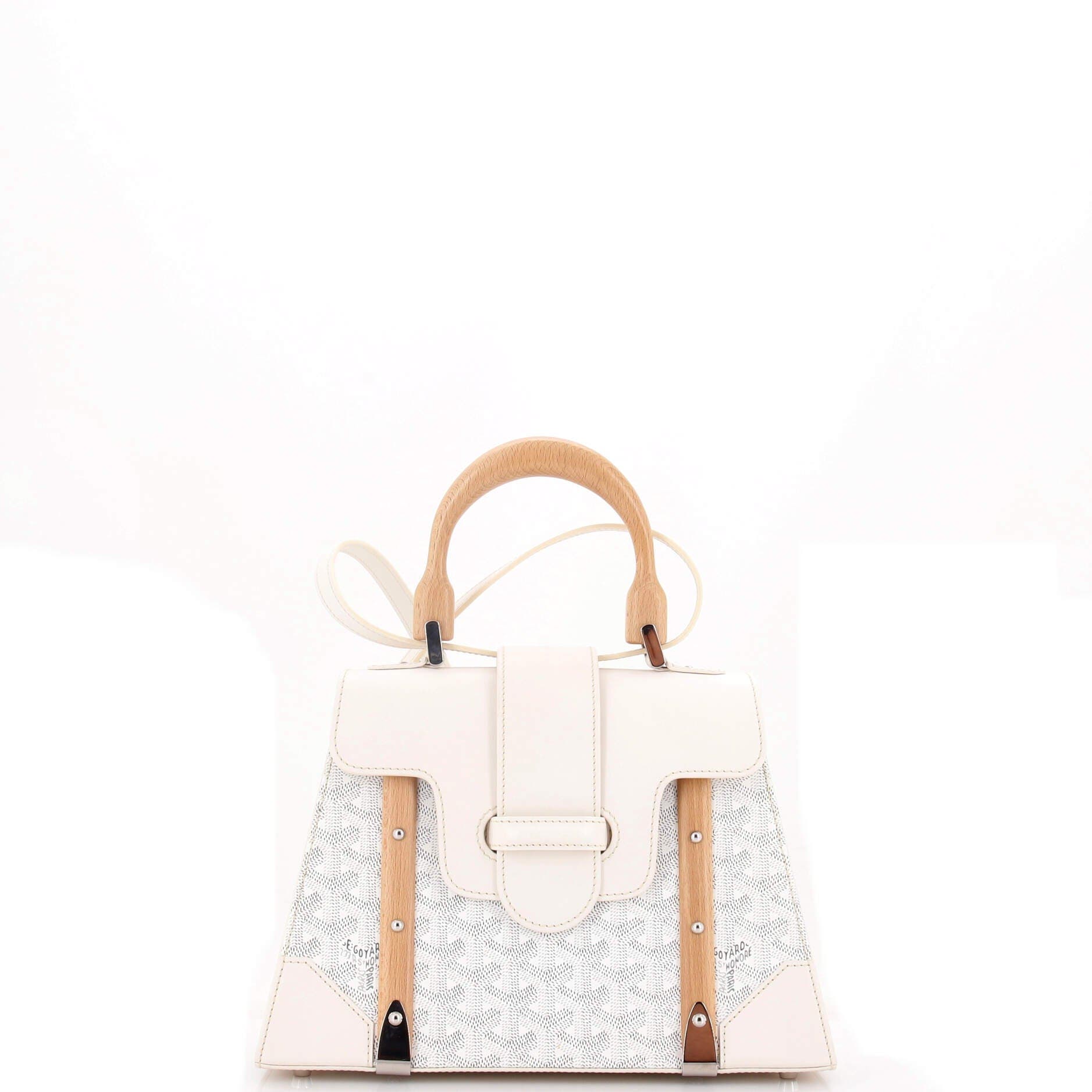 Pre-Owned Goyard Saigon Top Handle Bag Coated Canvas with Leather PM, Main, color, White