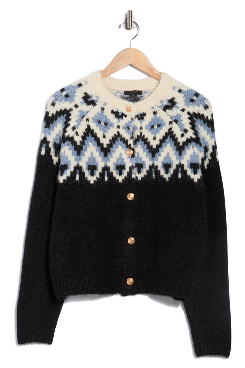 Fair Isle Button Front Cardigan, Alternate, color, NAVY