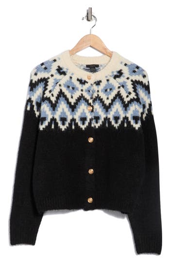 Rdi Fair Isle Button Front Cagan In Black