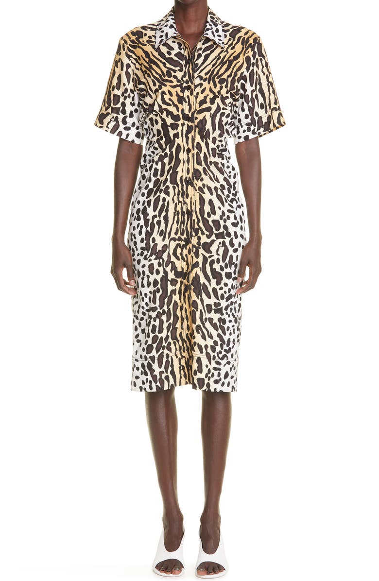 St. John Collection Margay Cat Print Silk Shirtdress, Main, color,