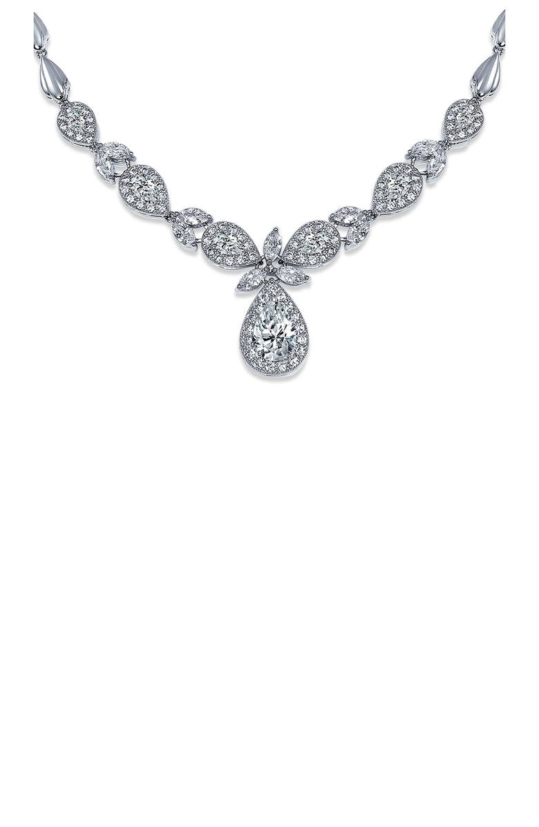 BLING JEWELRY Bridal Pave CZ Teardrop Necklace & Earrings Set, Alternate, color, Grey