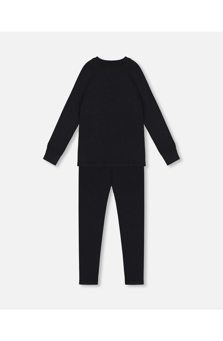 Deux par Deux Kids Gender Inclusive Merino Wool Base Layer Set, Main, color, Black