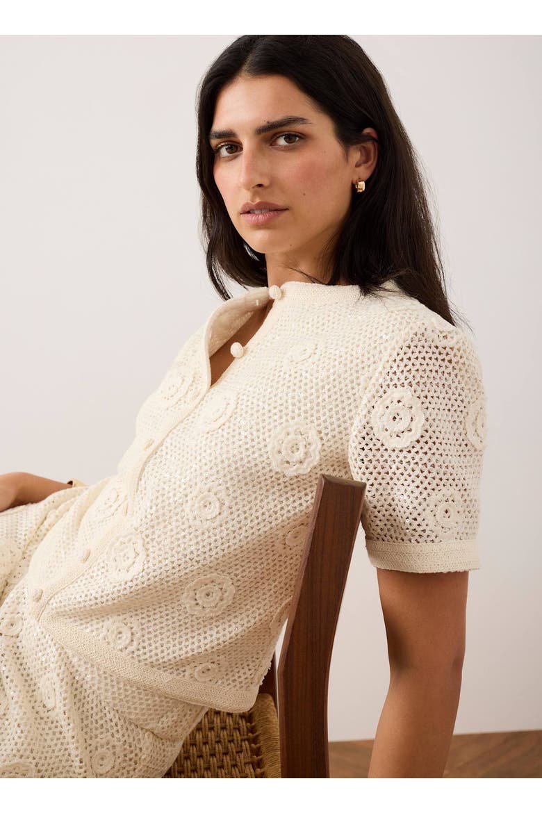 Cotton Sequin Floral Crochet Top, Main, color, Neutral