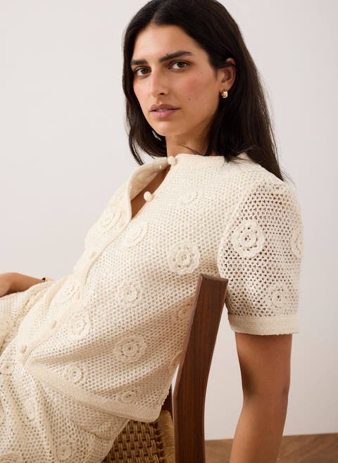 Cotton Sequin Floral Crochet Top