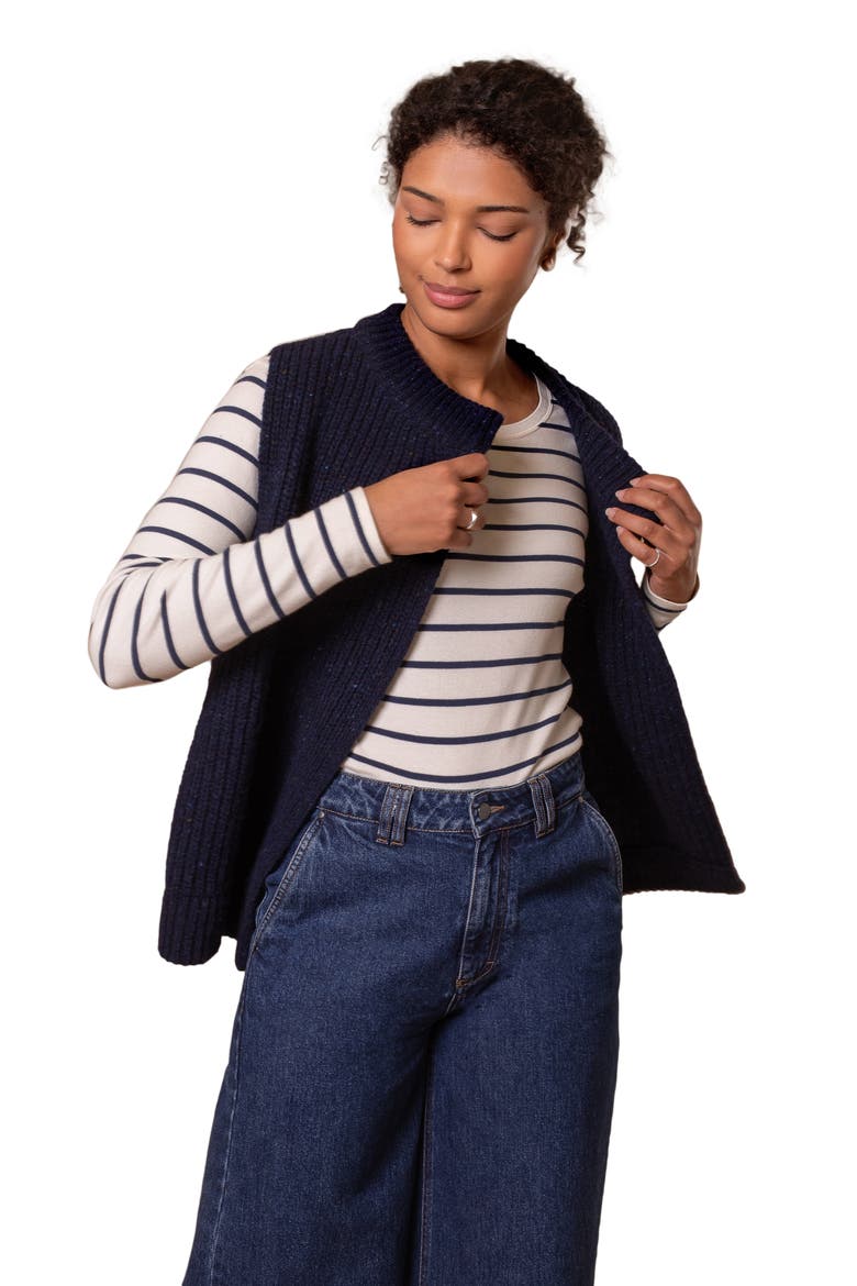 Donegal Ribbed Crew Neck Waistcoat, Main, color, Dark Navy