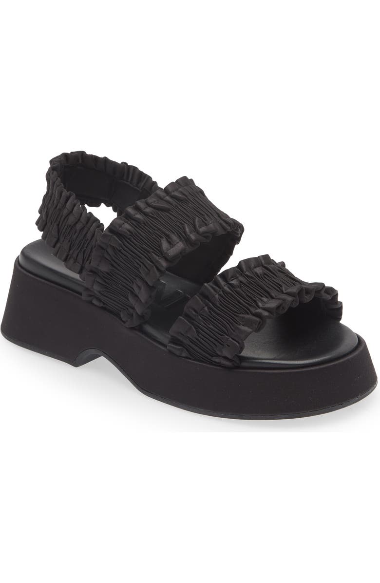 Ganni Smocked Slingback Platform Sandal, Main, color,