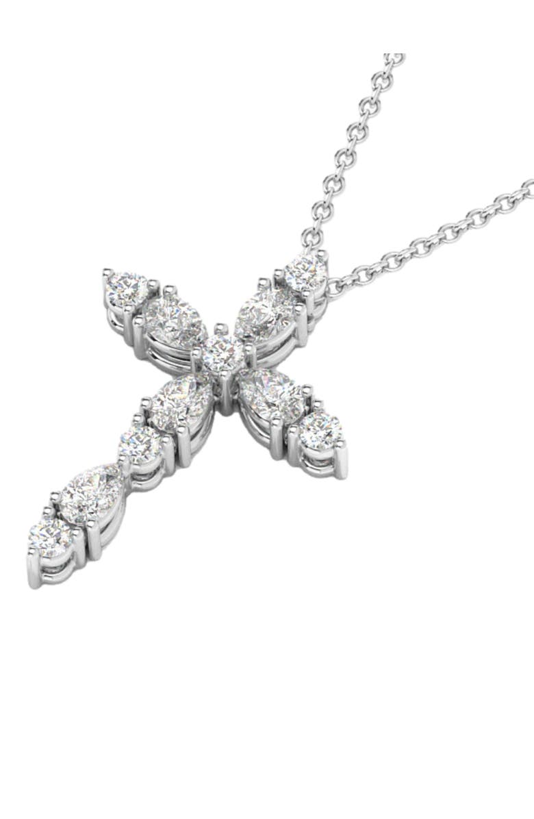 Bliss Diamond 3/4Ct Diamond Cross Round & Pear Shape 14k Gold Necklace Lab Grown 1" Tall, Alternate, color, 14K White Gold