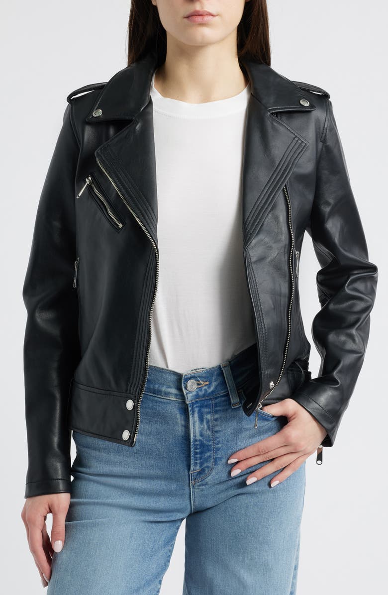 Sam Edelman Lambskin Moto Jacket, Alternate, color, Black