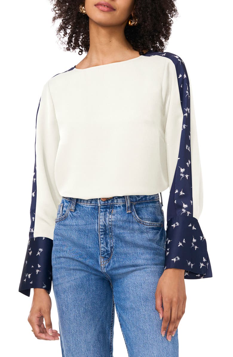 Vince Camuto Floral Accent Flare Cuff Top, Main, color, 