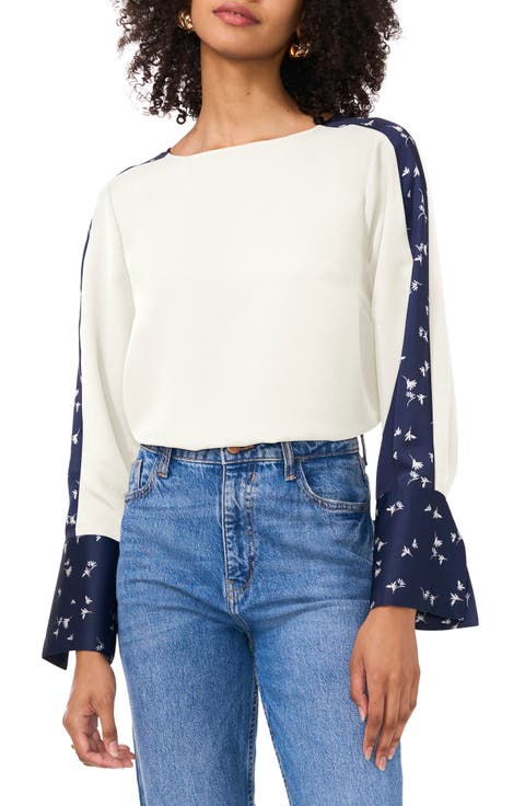 Floral Accent Flare Cuff Top