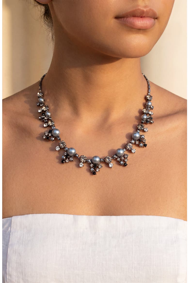 Faux Pearl Crystal Statement Necklace and Earring Set, Alternate, color, Black