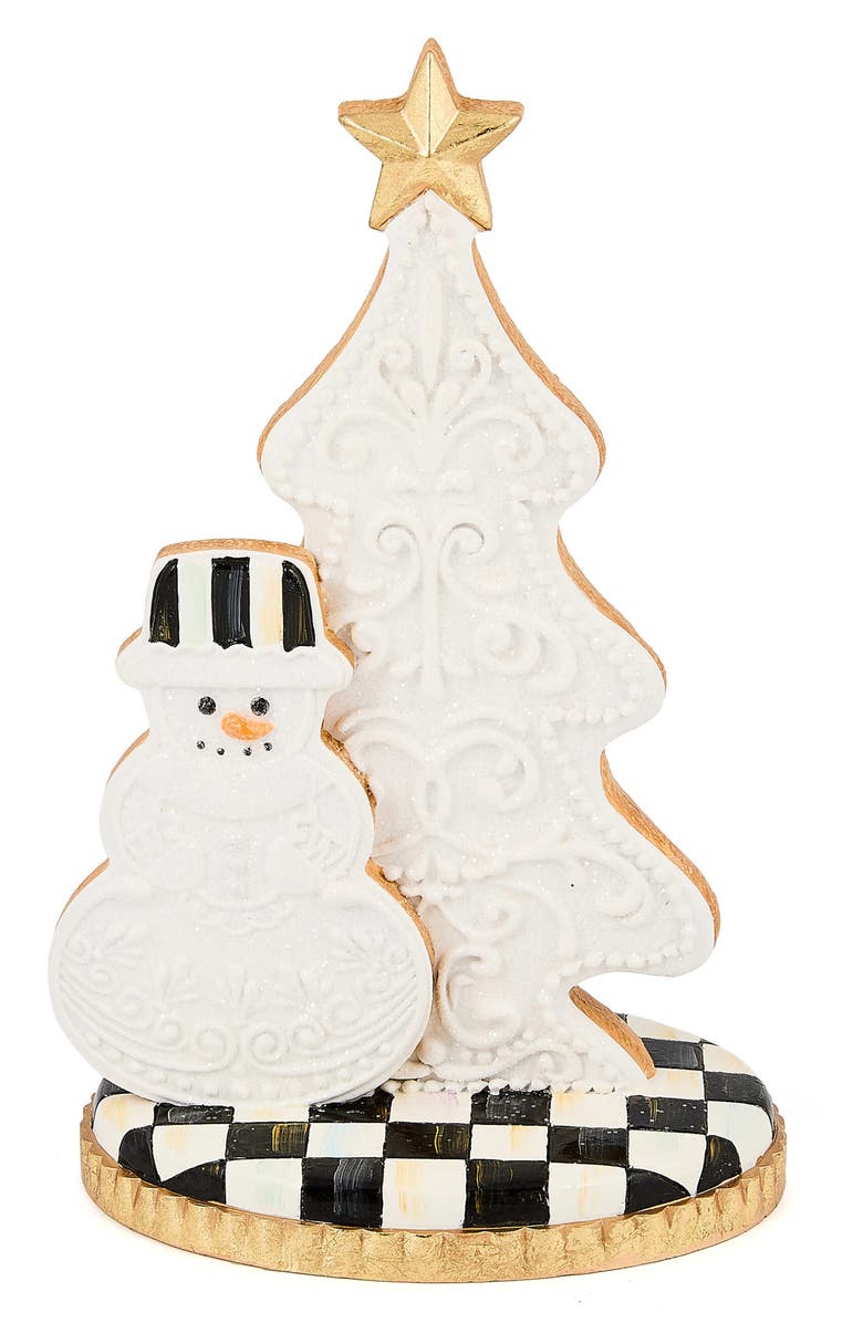 MACKENZIE CHILDS Gingerbread Small Handmade Snowman & Tree Figurine, Main, color, White