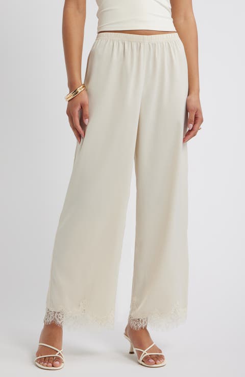 Lace Trim Satin Pants