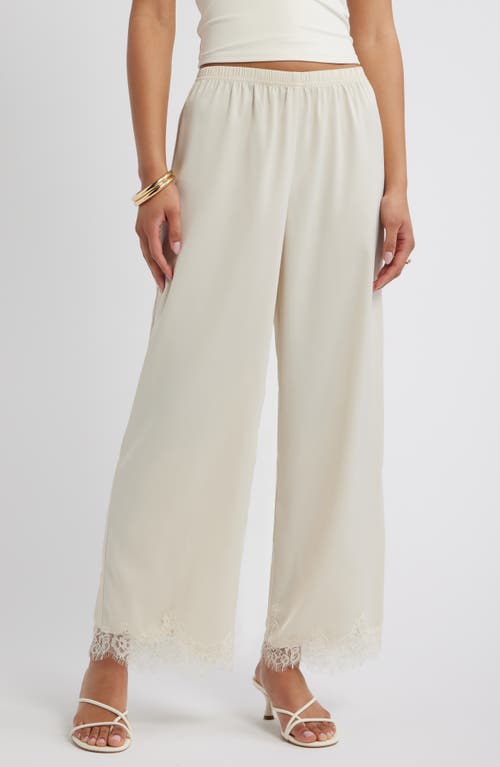 Open Edit Lace Trim Satin Pants In White