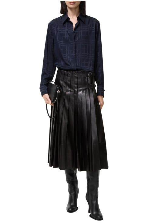 Pleated Leather Skirt