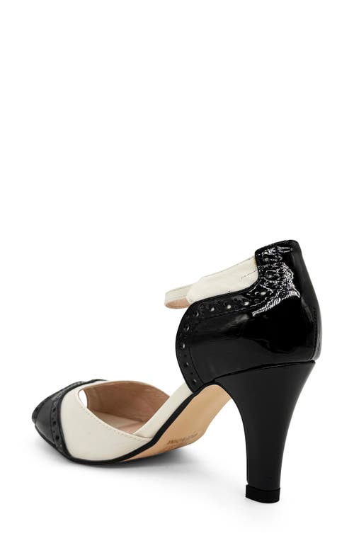 Shop Chelsea Crew Godiva Ankle Strap Peep Toe Sandal In Black And Bone Pu