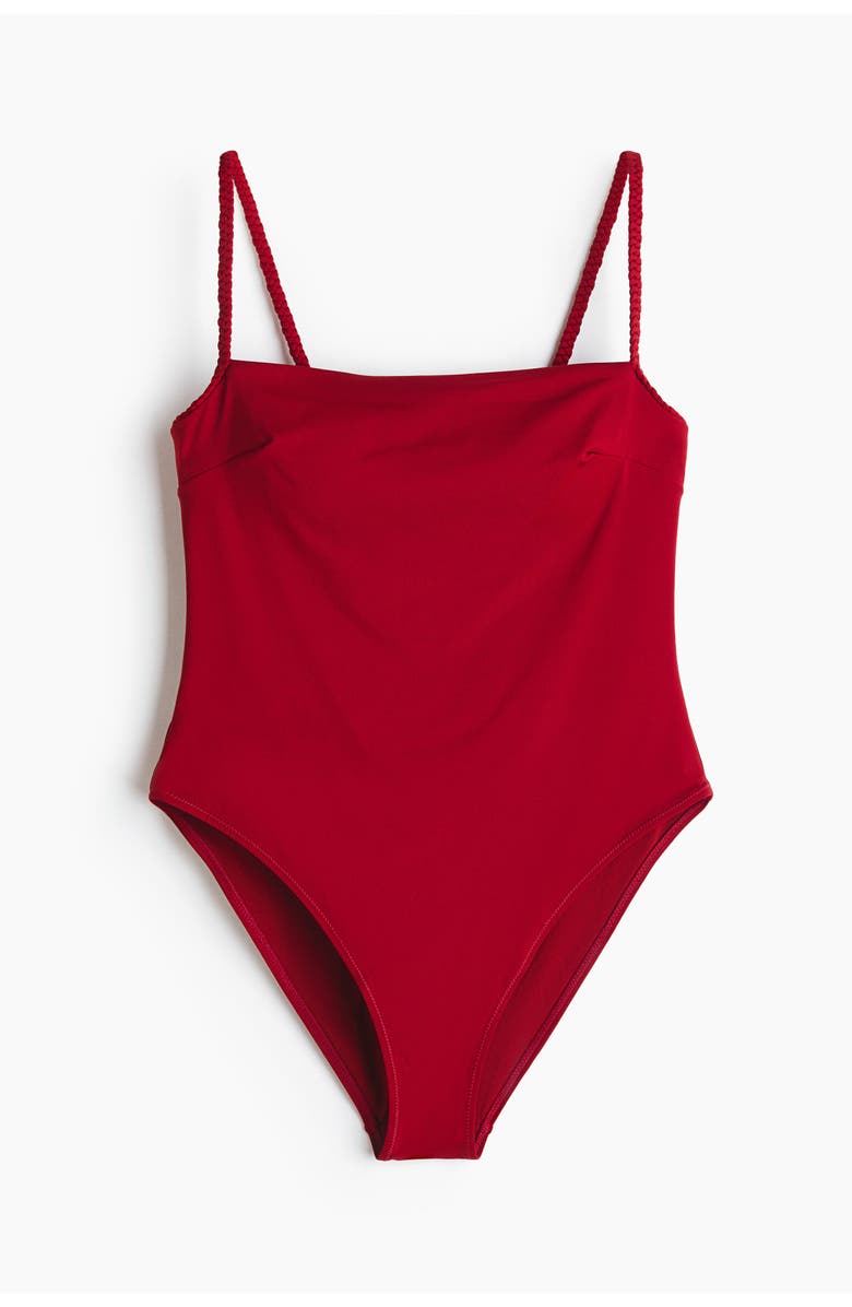 H&M Padded-cup High Leg Swimsuit, Main, color, Red