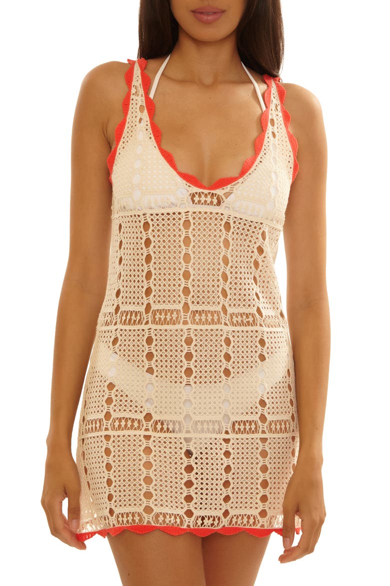 Shoreline Open Stitch Cover-Up Minidress, Main, color, NATURAL