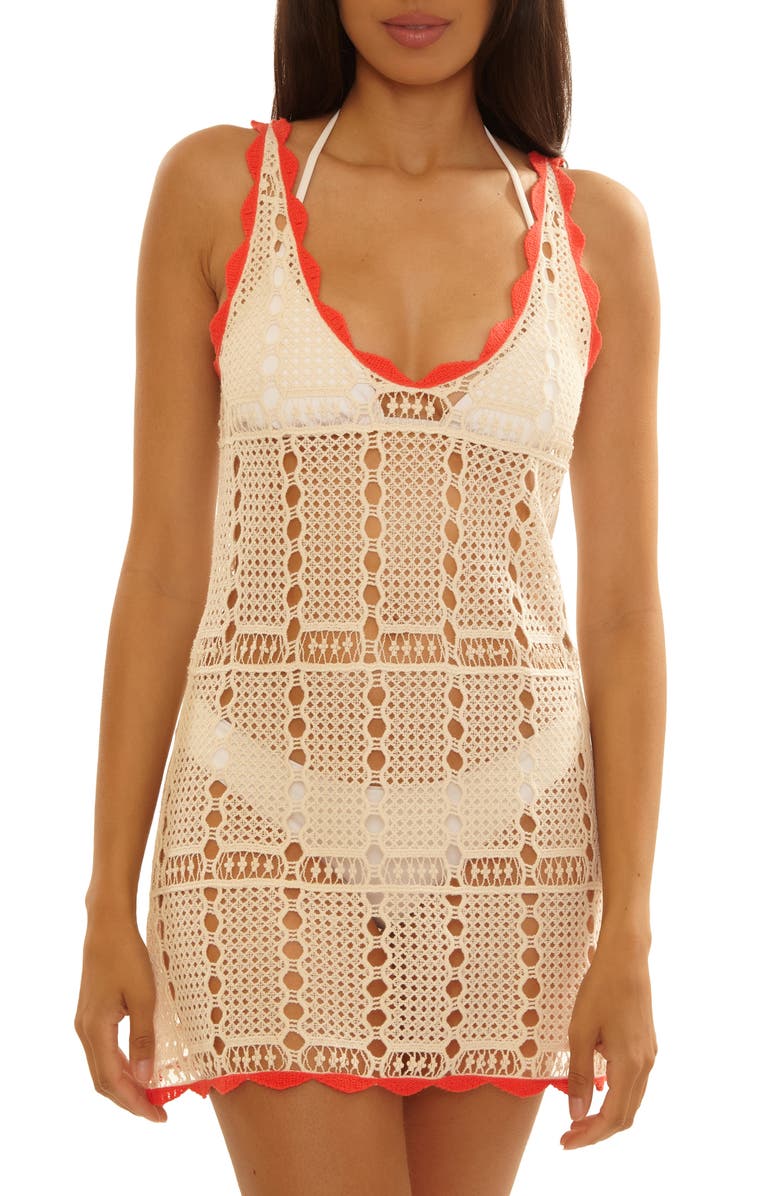 Becca Shoreline Open Stitch Cover-Up Minidress, Main, color, Natural