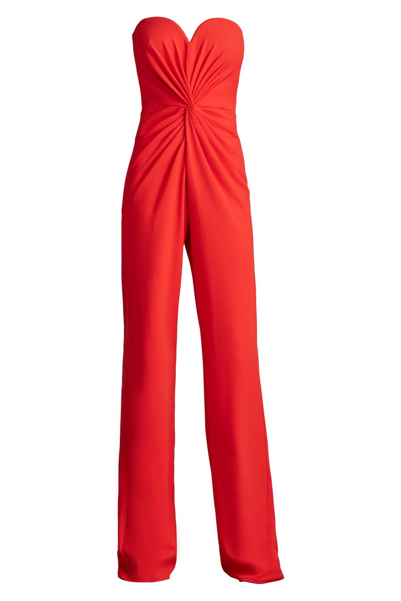 Strapless Front Twist Crepe Jumpsuit, Alternate, color, RED ROSE
