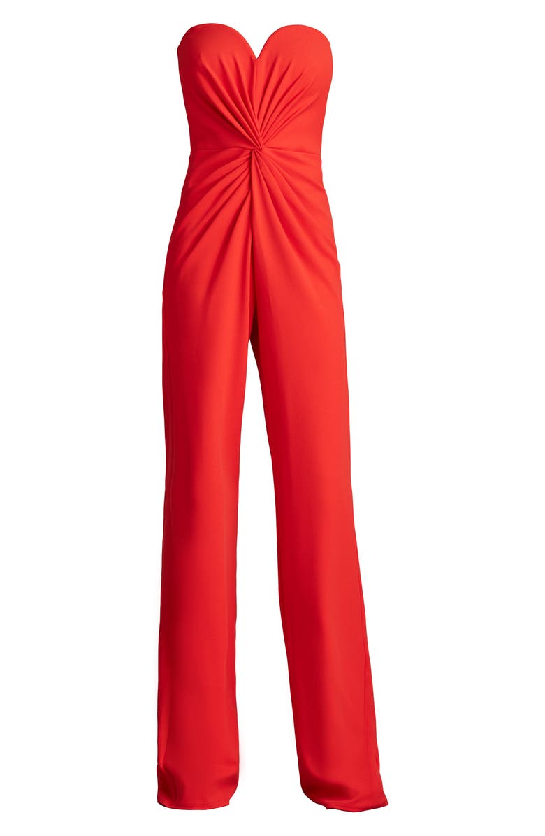 Tadashi Shoji Strapless Front Twist Crepe Jumpsuit, Alternate, color, Red Rose