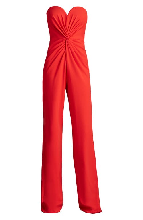 Tadashi Shoji Gathered Strapless Sweetheart Jumpsuit In Red Rose