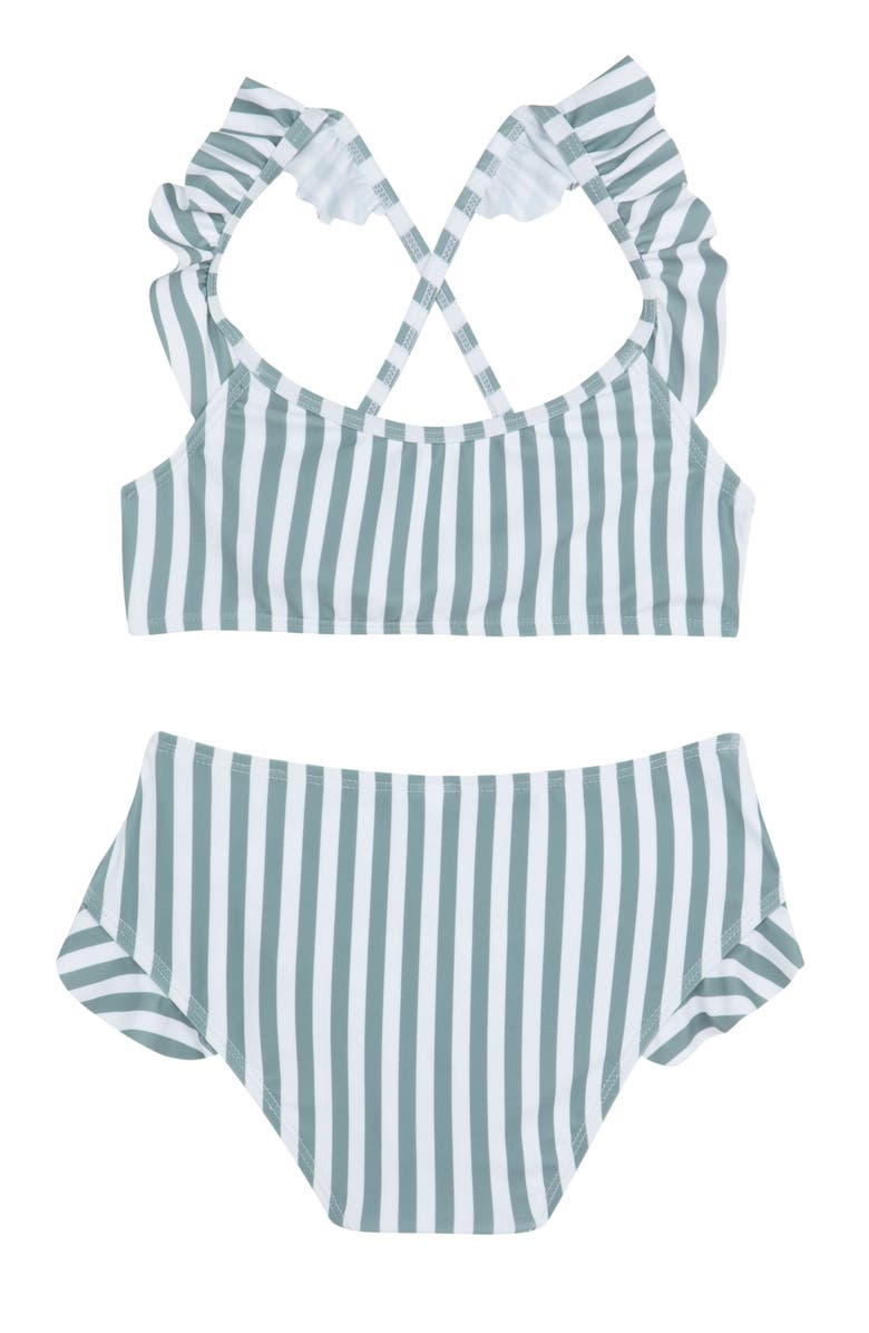 Gottex Kids Sweet Stripe Scoop Neck Ruffle Swim Set, Alternate, color, White - Green