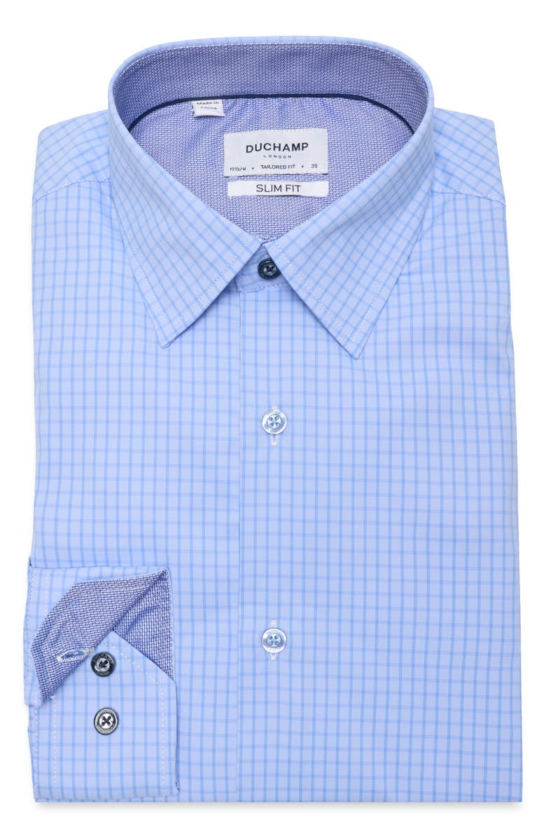 Duchamp Slim Fit Windowpane Check Dress Shirt, Alternate, color, Blue