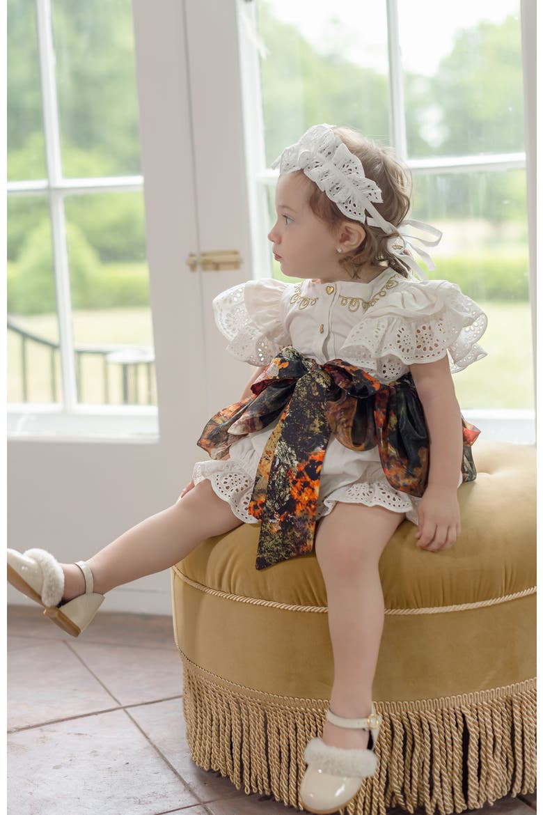 Alexis Foliage Print Romper, Alternate, color, White with Brown Flower Print