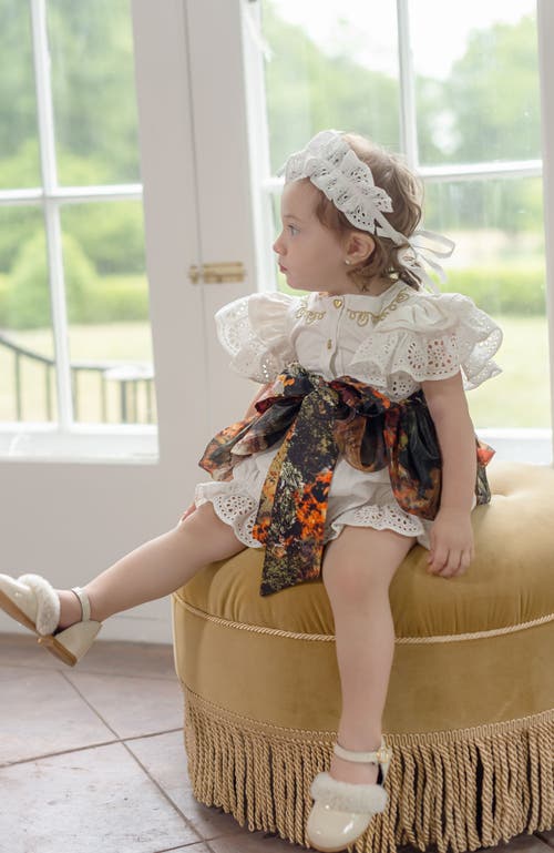 Petite Maison Kids Alexis Foliage Print Romper In White With Brown Flower Print