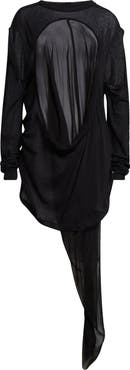 Rick Owens Drain Cutout Cotton & Silk Chiffon T-Shirt