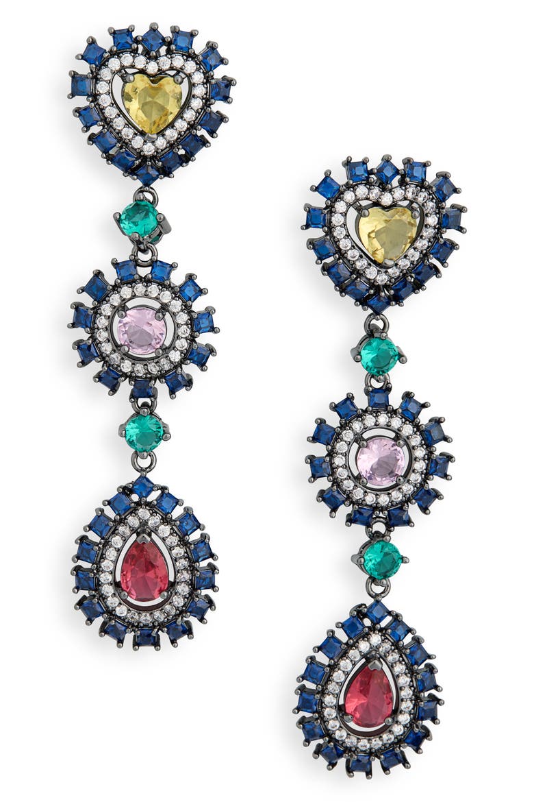 Dee Multicolor Cubic Zirconia Statement Drop Earrings, Main, color, GOLD