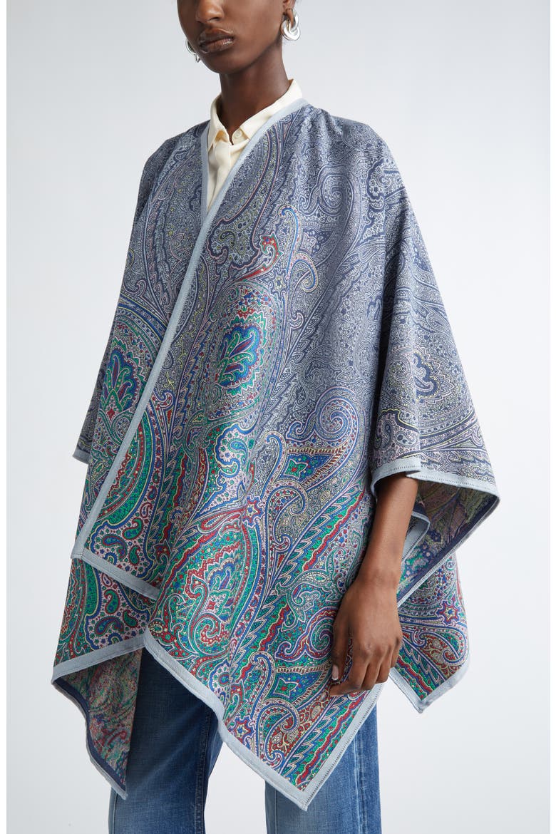 Paisley Jacquard Wool Blend Cape, Alternate, color, GREEN PRINT 3