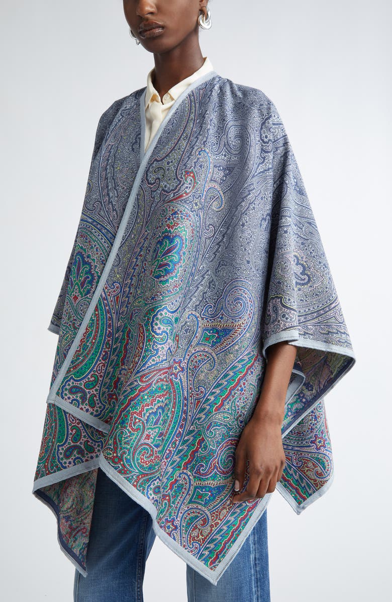 Etro Paisley Jacquard Wool Blend Cape, Alternate, color, 
