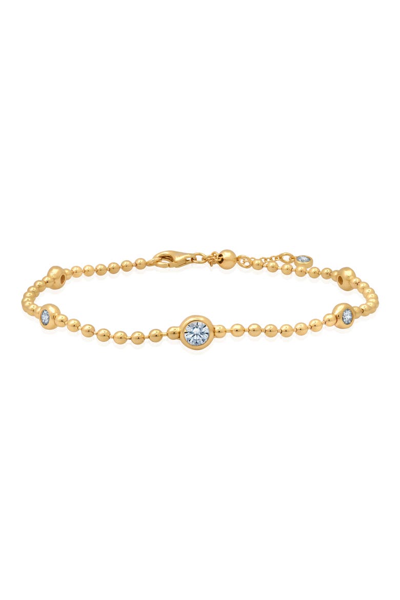 Cubic Zirconia Station Ball Chain Bracelet, Main, color, GOLD
