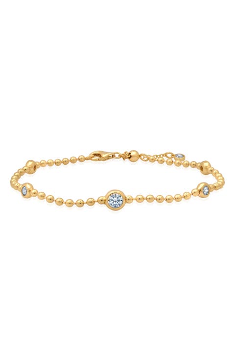 Cubic Zirconia Station Ball Chain Bracelet