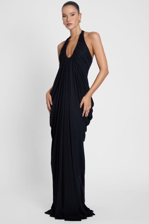 Leau Cascade Drape Gown In Black